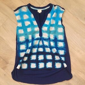 Anthropologie Postmark Graphic Blue Sleeveless Blouse